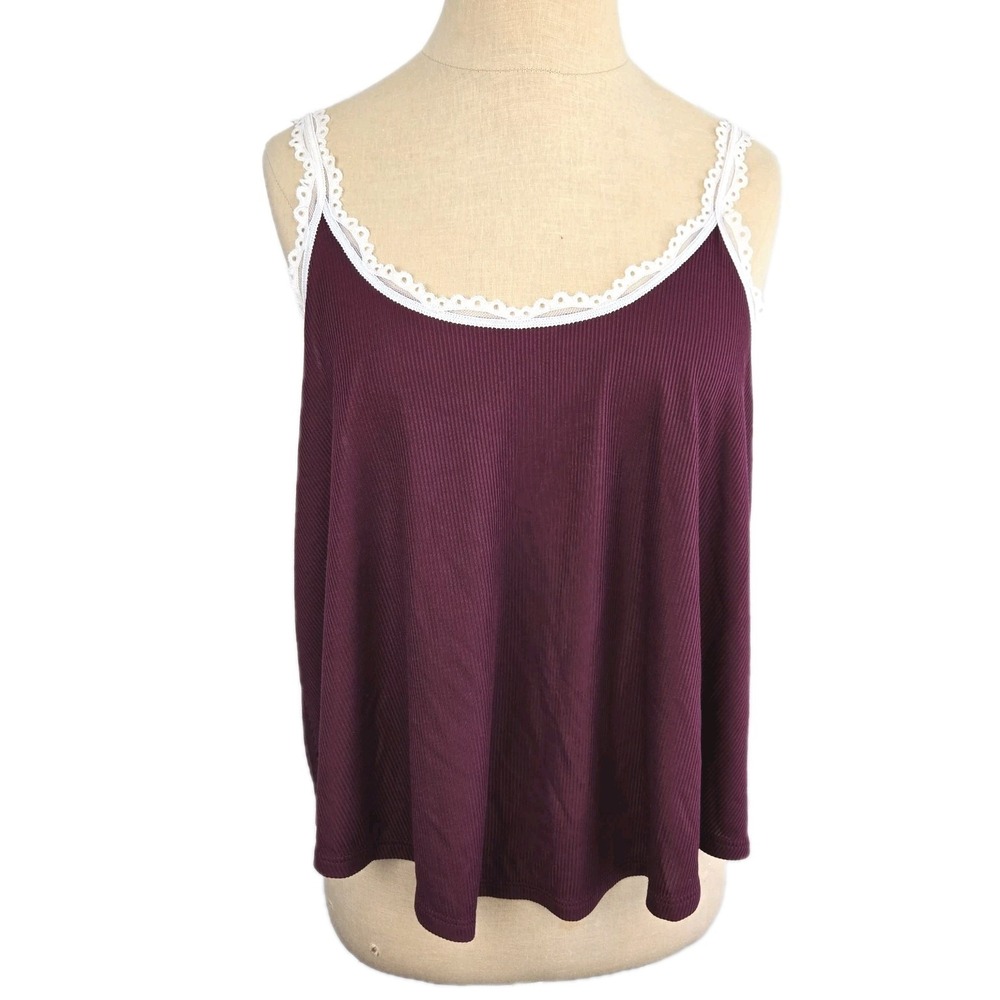 Victoria's Secret Burgundy Ribbed Modal Camisole Tank Size S Lace Trim Flowy